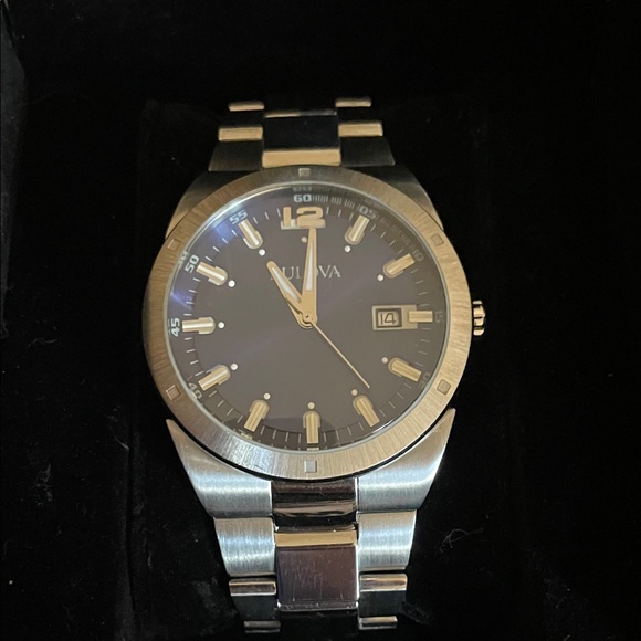 Bulova Two-Tone Men's Watch — Black Dial with Gold Accents